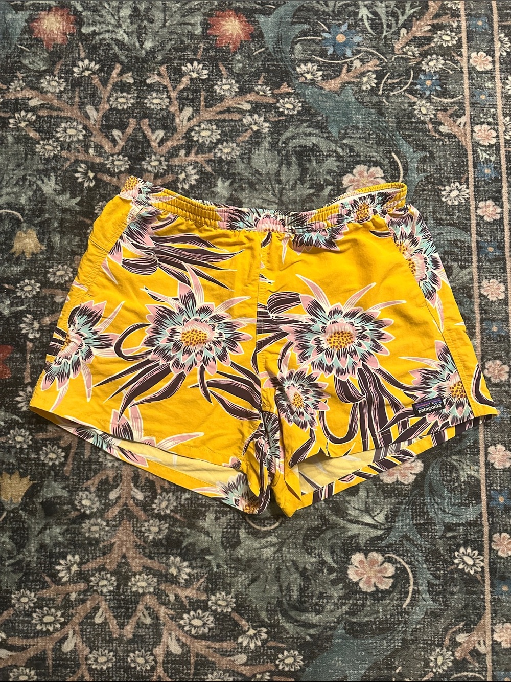 Patagonia Yellow Floral Athletic Shorts